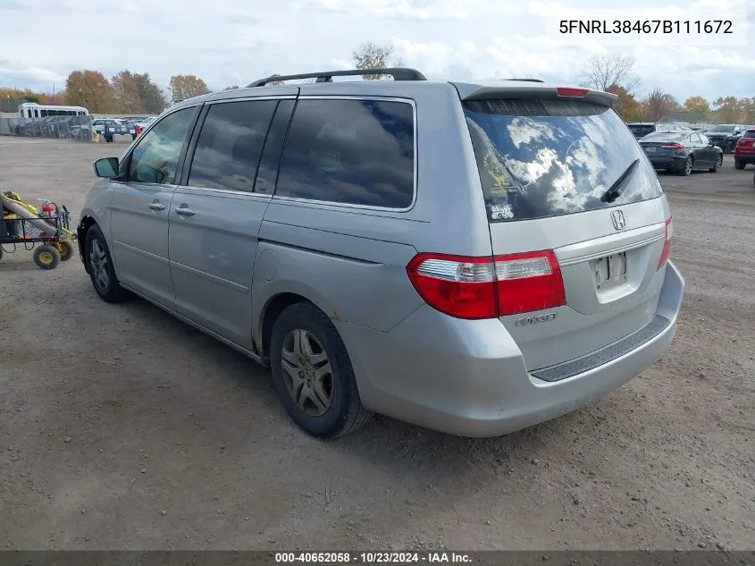 2007 Honda Odyssey Ex VIN: 5FNRL38467B111672 Lot: 40652058