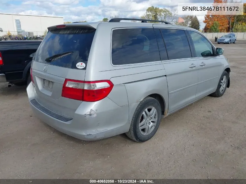 2007 Honda Odyssey Ex VIN: 5FNRL38467B111672 Lot: 40652058