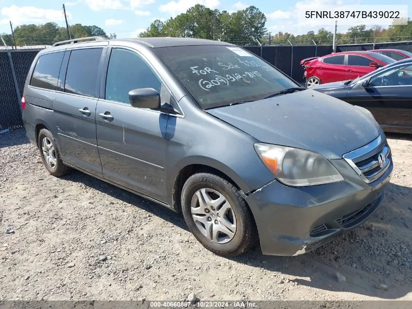 2007 Honda Odyssey Ex-L VIN: 5FNRL38747B439022 Lot: 40660887