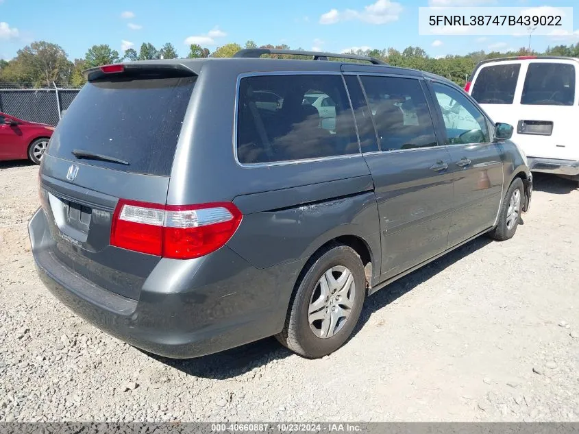 2007 Honda Odyssey Ex-L VIN: 5FNRL38747B439022 Lot: 40660887