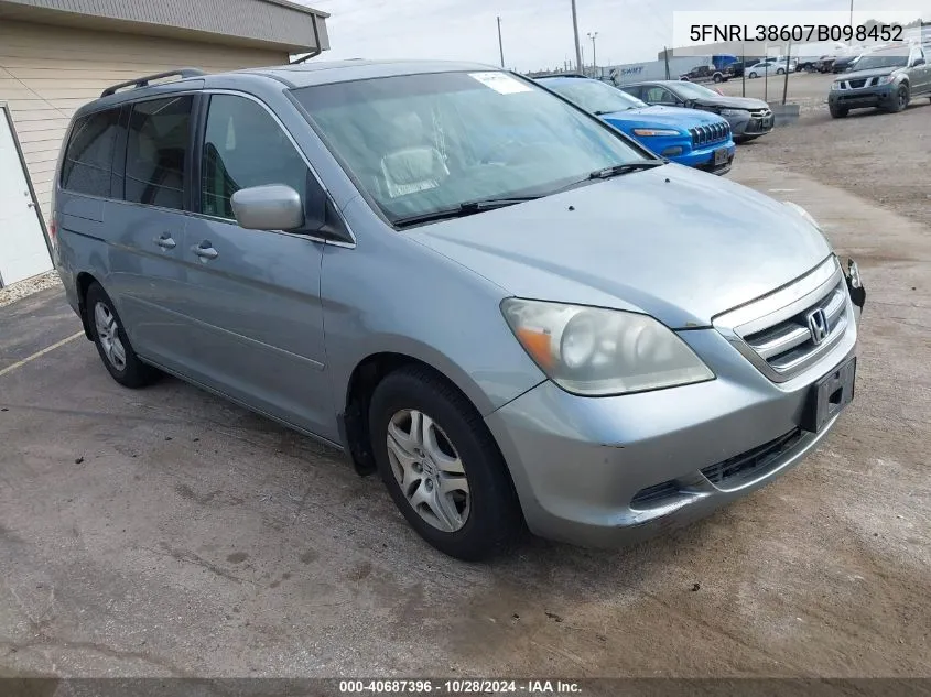 5FNRL38607B098452 2007 Honda Odyssey Exl