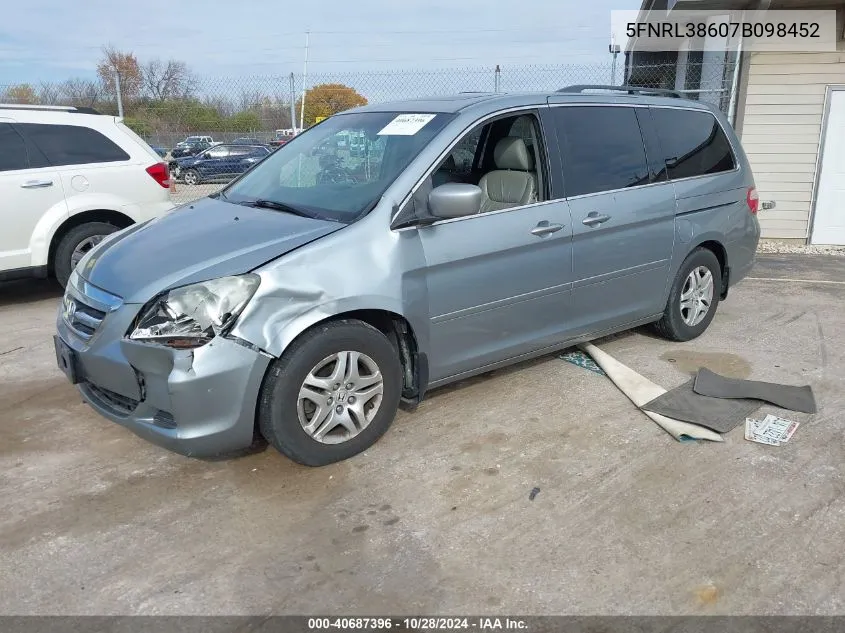 5FNRL38607B098452 2007 Honda Odyssey Exl