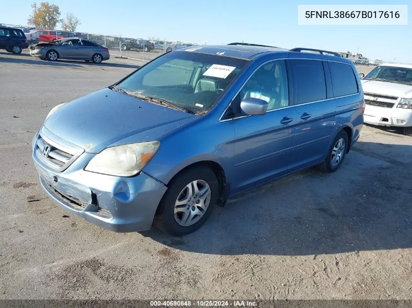 5FNRL38667B017616 2007 Honda Odyssey Ex-L