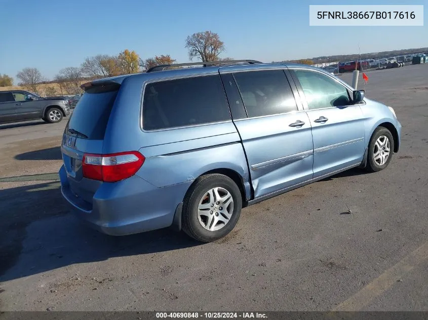 5FNRL38667B017616 2007 Honda Odyssey Ex-L