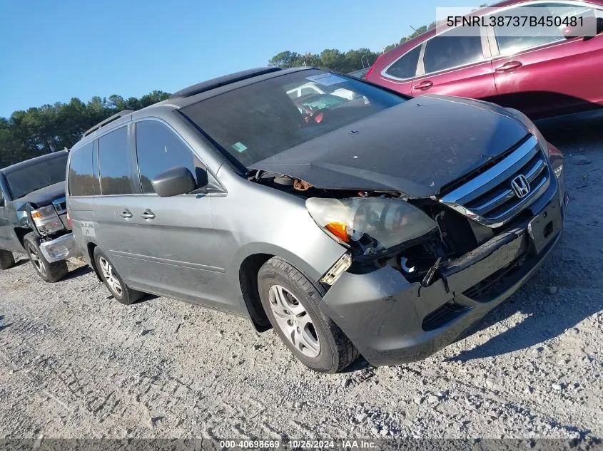 2007 Honda Odyssey Ex-L VIN: 5FNRL38737B450481 Lot: 40698669