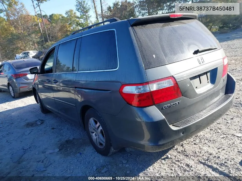 2007 Honda Odyssey Ex-L VIN: 5FNRL38737B450481 Lot: 40698669