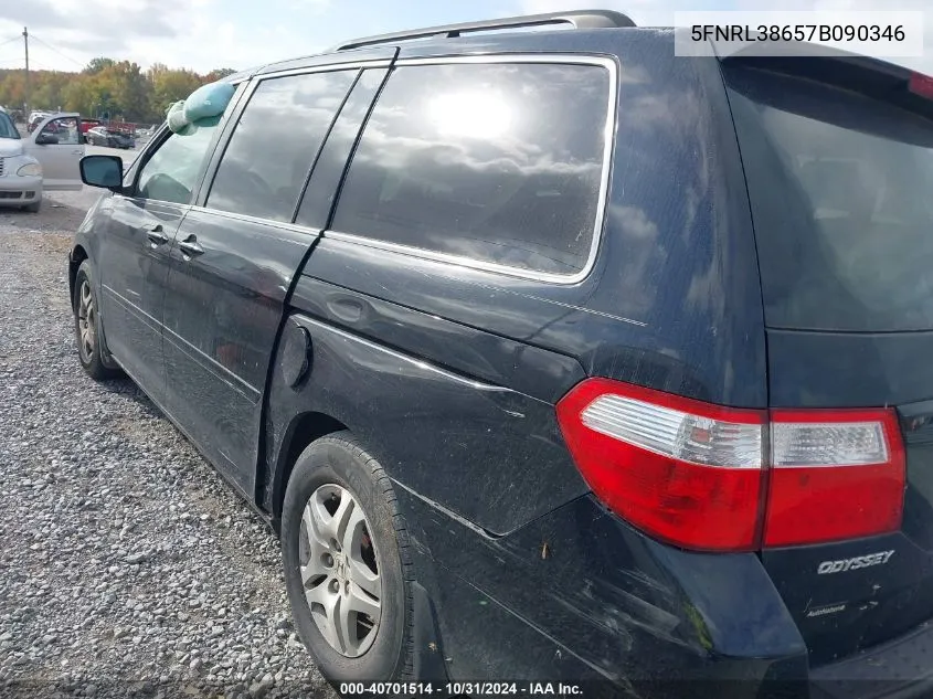 2007 Honda Odyssey Ex-L VIN: 5FNRL38657B090346 Lot: 40701514