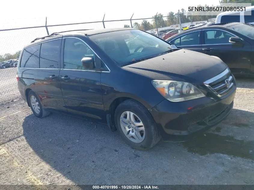 2007 Honda Odyssey Ex-L VIN: 5FNRL38607B080551 Lot: 40701995