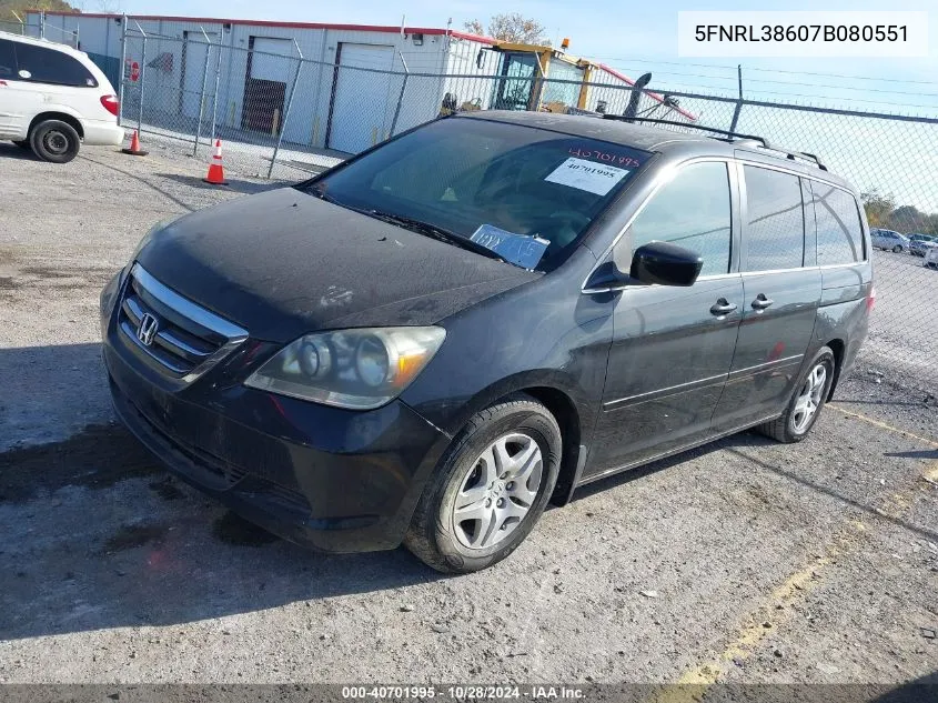 2007 Honda Odyssey Ex-L VIN: 5FNRL38607B080551 Lot: 40701995