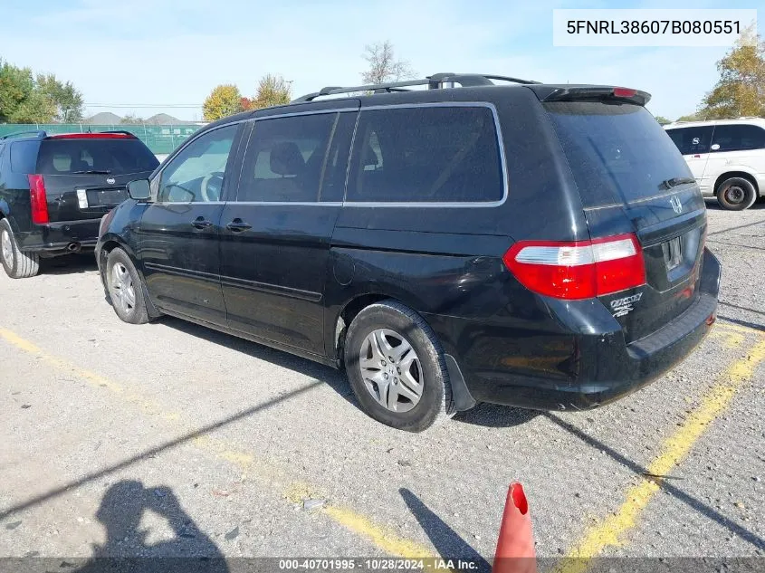 2007 Honda Odyssey Ex-L VIN: 5FNRL38607B080551 Lot: 40701995