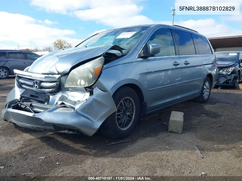 2007 Honda Odyssey Touring VIN: 5FNRL38887B102829 Lot: 40715197