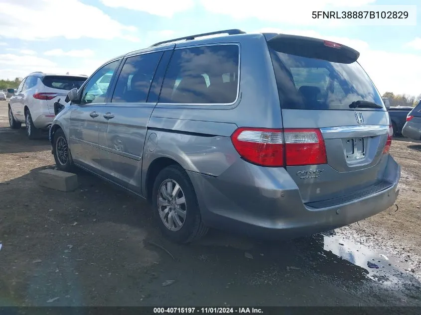 2007 Honda Odyssey Touring VIN: 5FNRL38887B102829 Lot: 40715197