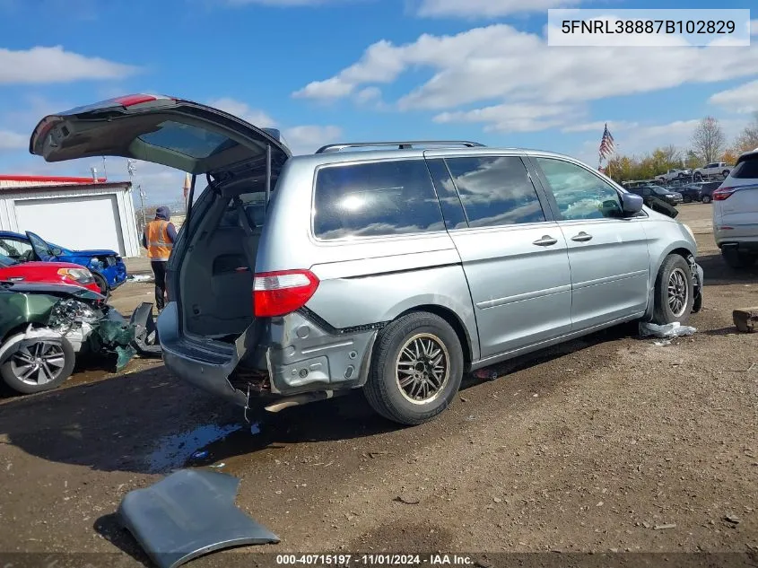 2007 Honda Odyssey Touring VIN: 5FNRL38887B102829 Lot: 40715197