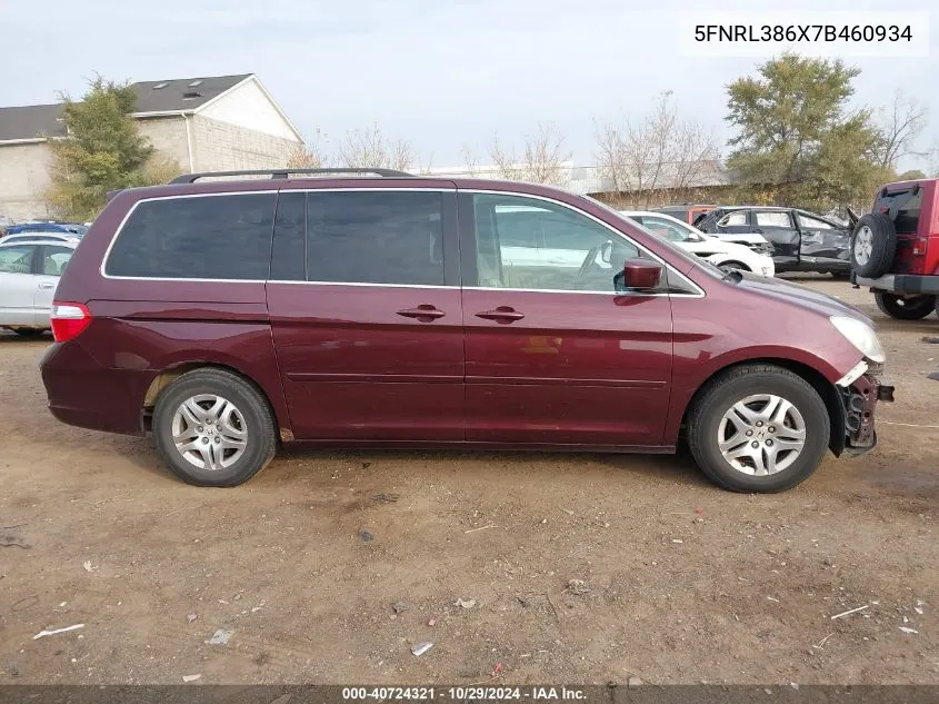 2007 Honda Odyssey Ex-L VIN: 5FNRL386X7B460934 Lot: 40724321