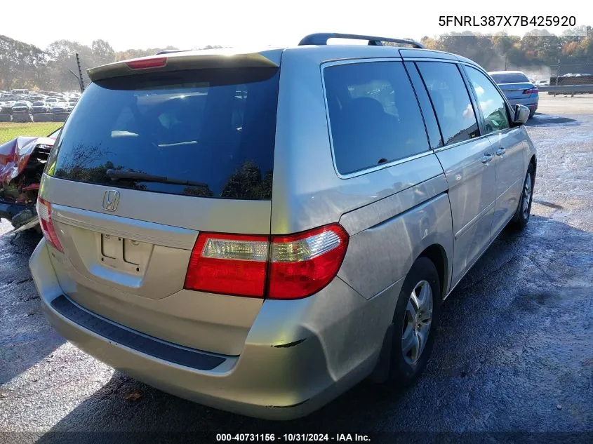 2007 Honda Odyssey Ex-L VIN: 5FNRL387X7B425920 Lot: 40731156