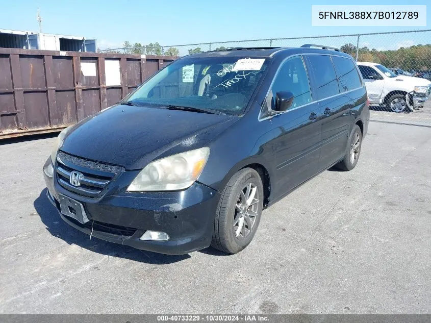 2007 Honda Odyssey Touring VIN: 5FNRL388X7B012789 Lot: 40733229