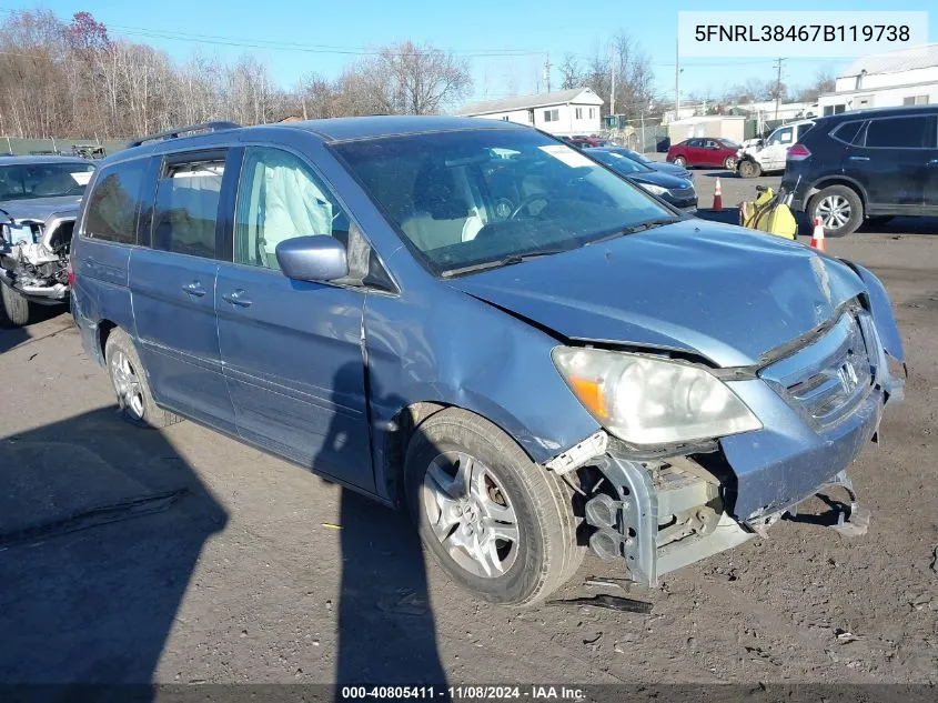 2007 Honda Odyssey Ex VIN: 5FNRL38467B119738 Lot: 40805411