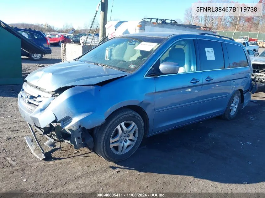 2007 Honda Odyssey Ex VIN: 5FNRL38467B119738 Lot: 40805411