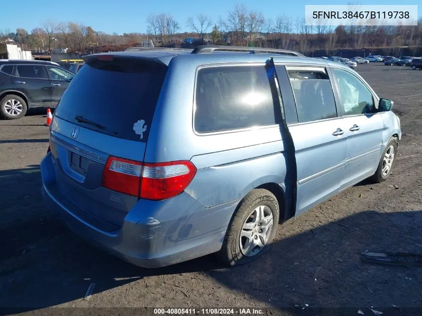 2007 Honda Odyssey Ex VIN: 5FNRL38467B119738 Lot: 40805411