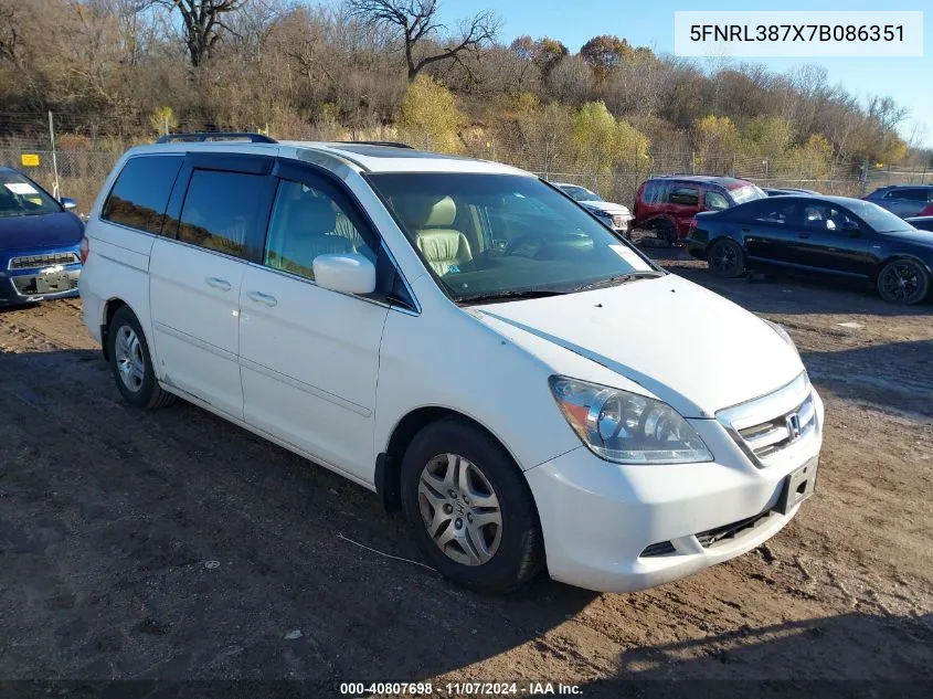 2007 Honda Odyssey Ex-L VIN: 5FNRL387X7B086351 Lot: 40807698