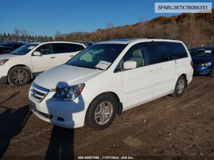 2007 Honda Odyssey Ex-L VIN: 5FNRL387X7B086351 Lot: 40807698