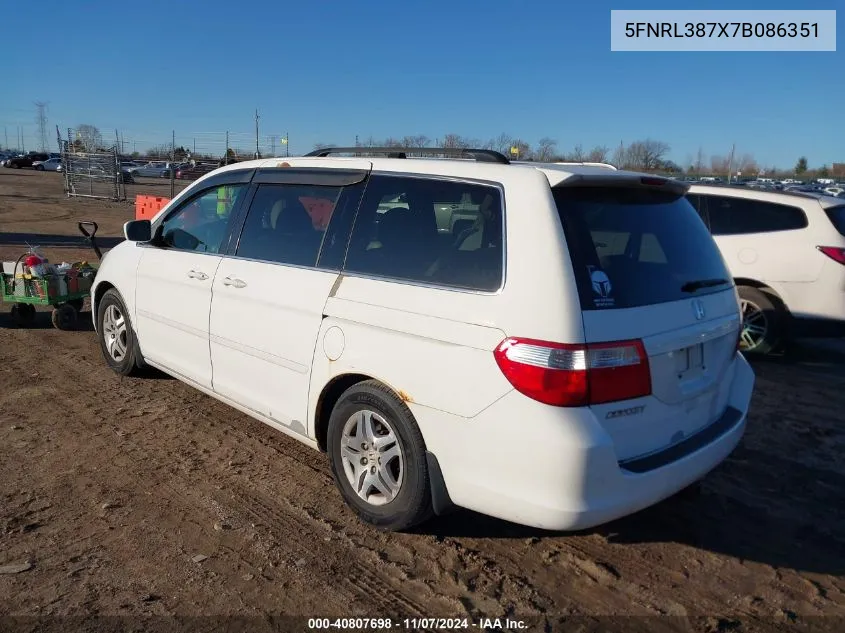 2007 Honda Odyssey Ex-L VIN: 5FNRL387X7B086351 Lot: 40807698