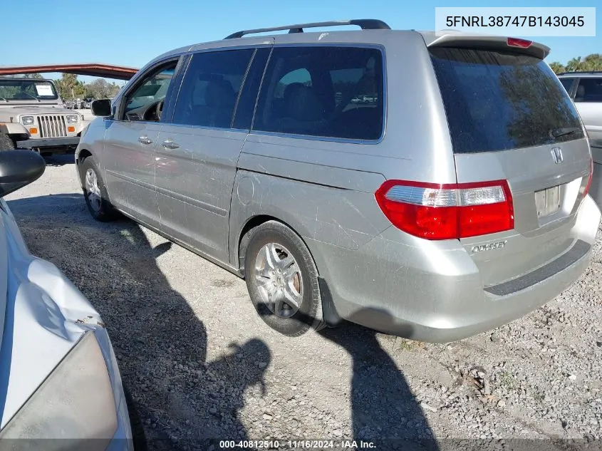 2007 Honda Odyssey Ex-L VIN: 5FNRL38747B143045 Lot: 40812510