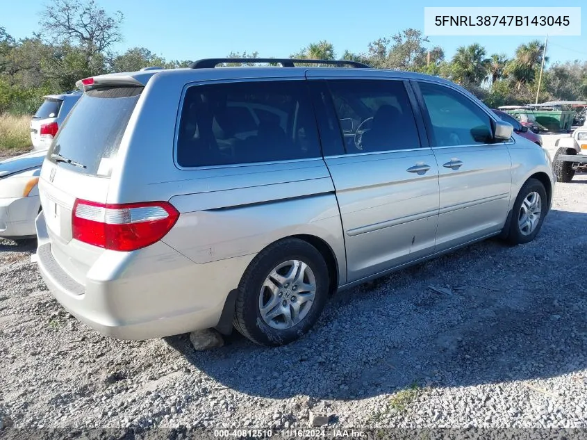 2007 Honda Odyssey Ex-L VIN: 5FNRL38747B143045 Lot: 40812510