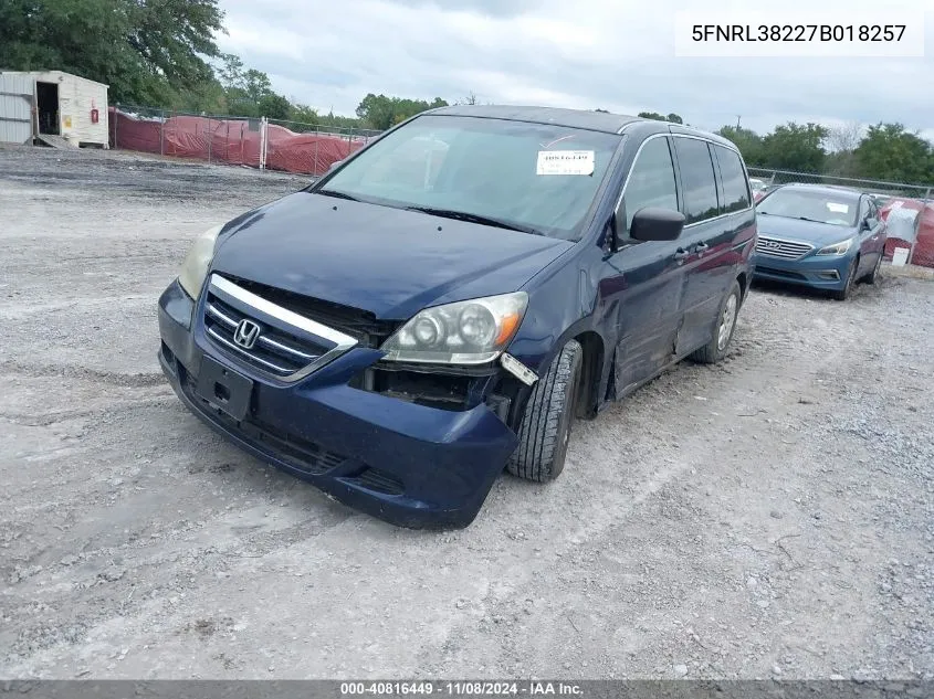 2007 Honda Odyssey Lx VIN: 5FNRL38227B018257 Lot: 40816449