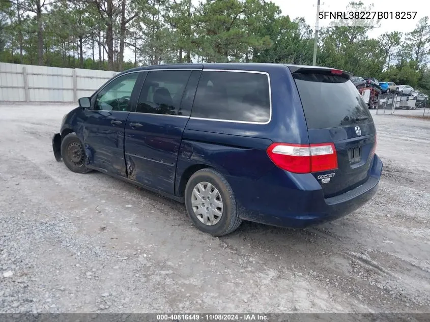 2007 Honda Odyssey Lx VIN: 5FNRL38227B018257 Lot: 40816449