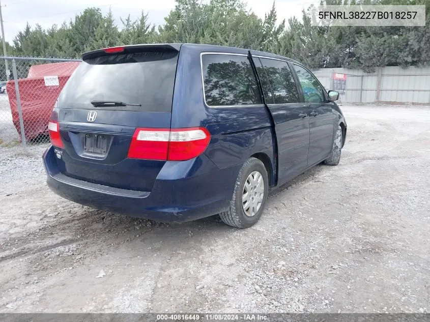 2007 Honda Odyssey Lx VIN: 5FNRL38227B018257 Lot: 40816449