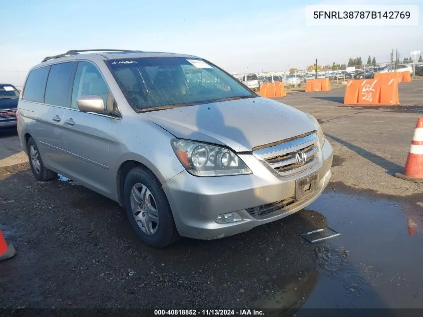 2007 Honda Odyssey Ex-L VIN: 5FNRL38787B142769 Lot: 40818852