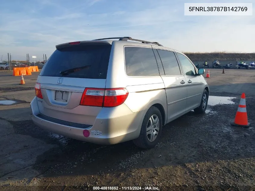 2007 Honda Odyssey Ex-L VIN: 5FNRL38787B142769 Lot: 40818852