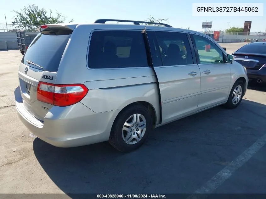 2007 Honda Odyssey Ex-L VIN: 5FNRL38727B445062 Lot: 40828946