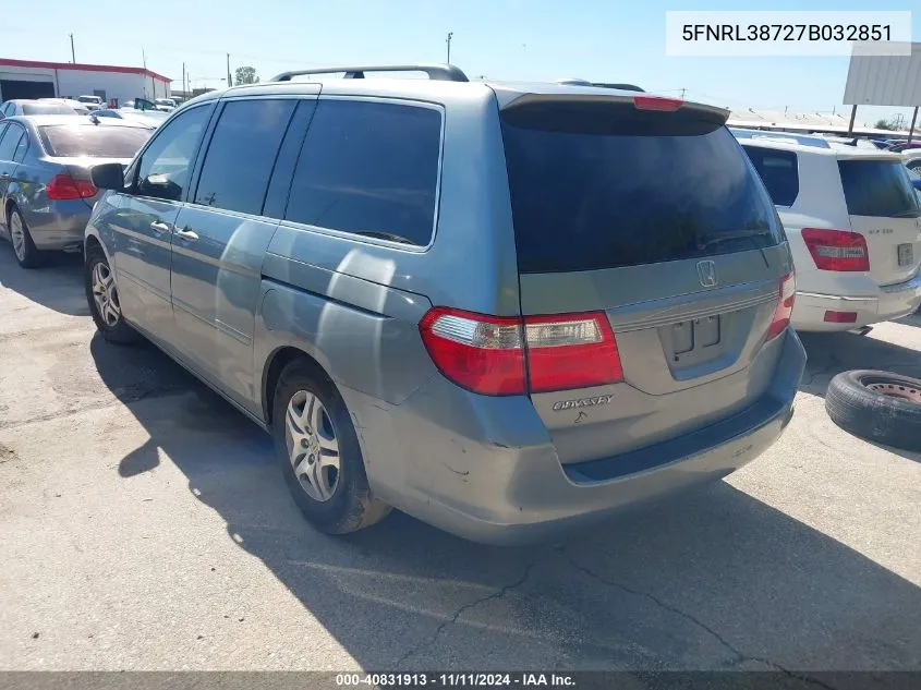 2007 Honda Odyssey Ex-L VIN: 5FNRL38727B032851 Lot: 40831913