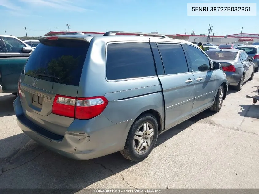 2007 Honda Odyssey Ex-L VIN: 5FNRL38727B032851 Lot: 40831913