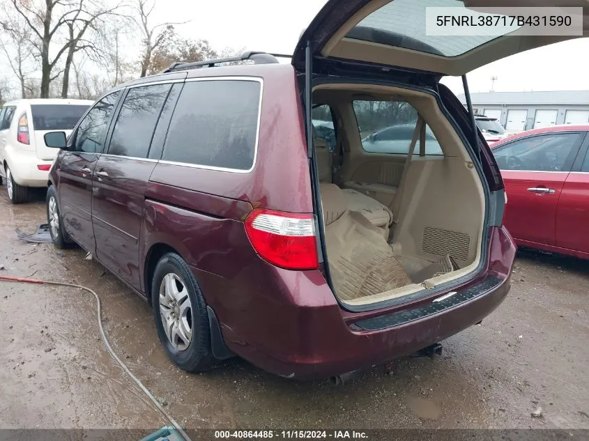 2007 Honda Odyssey Ex-L VIN: 5FNRL38717B431590 Lot: 40864485