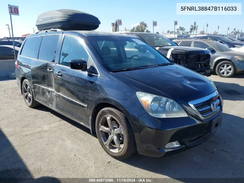 2007 Honda Odyssey Touring VIN: 5FNRL38847B116033 Lot: 40873598