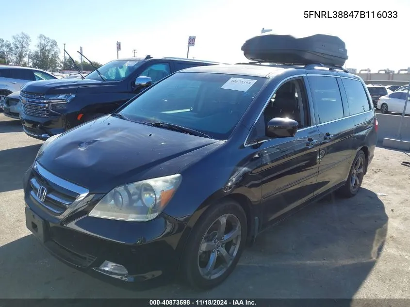 2007 Honda Odyssey Touring VIN: 5FNRL38847B116033 Lot: 40873598