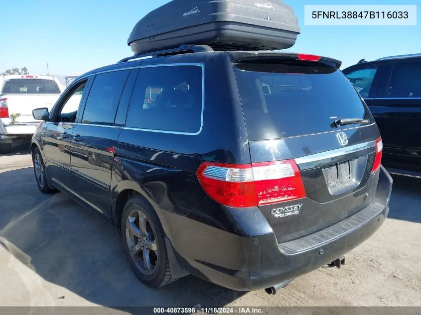 2007 Honda Odyssey Touring VIN: 5FNRL38847B116033 Lot: 40873598