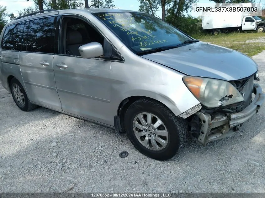 2008 Honda Odyssey Exl VIN: 5FNRL387X8B507003 Lot: 12070552