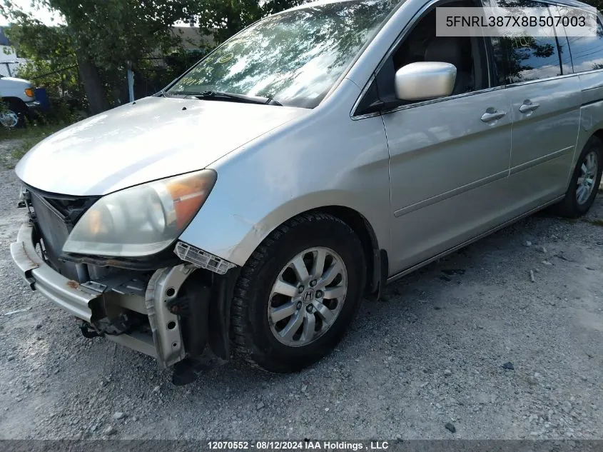 2008 Honda Odyssey Exl VIN: 5FNRL387X8B507003 Lot: 12070552