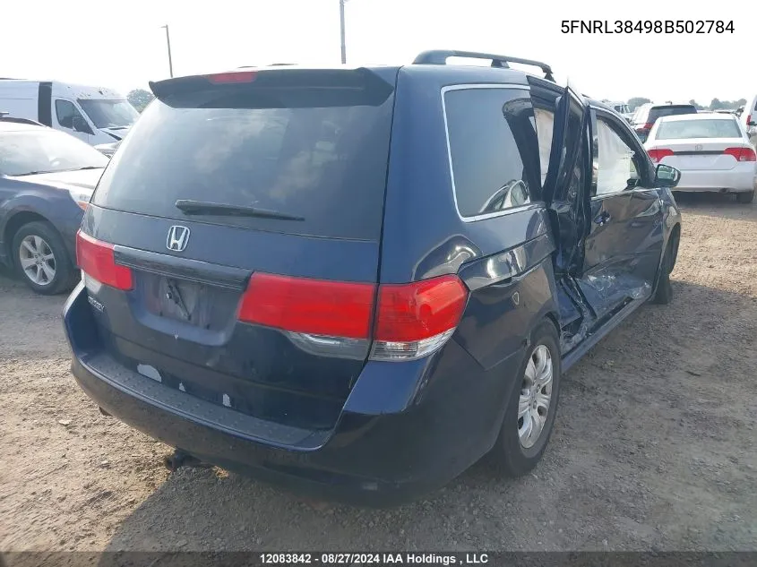 2008 Honda Odyssey VIN: 5FNRL38498B502784 Lot: 12083842