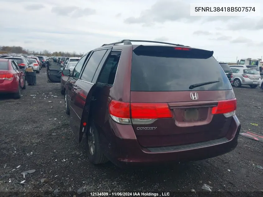 2008 Honda Odyssey VIN: 5FNRL38418B507574 Lot: 12134509