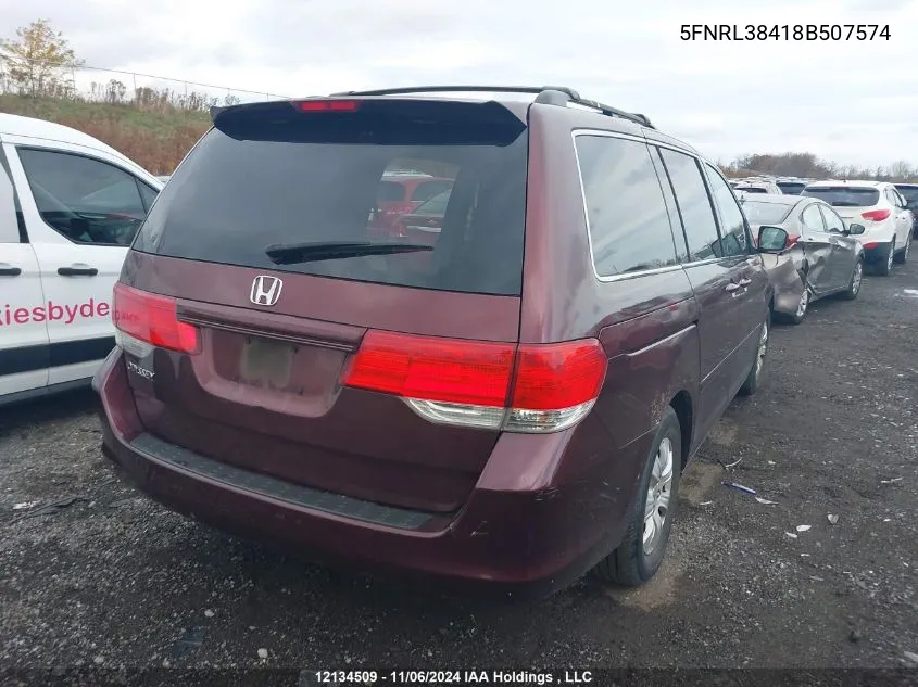 2008 Honda Odyssey VIN: 5FNRL38418B507574 Lot: 12134509