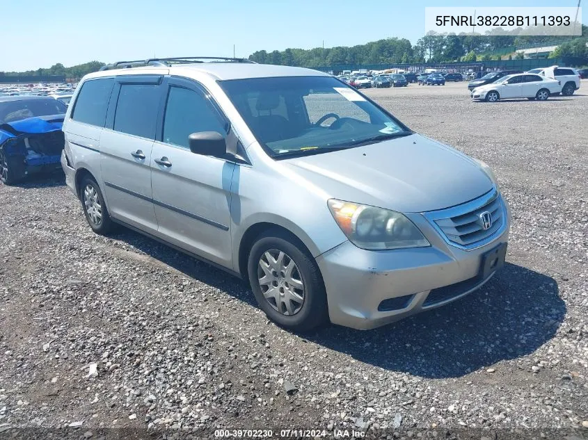 2008 Honda Odyssey Lx VIN: 5FNRL38228B111393 Lot: 40731860