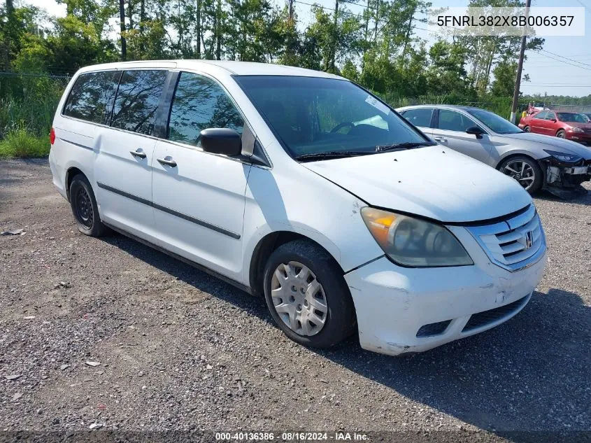 2008 Honda Odyssey Lx VIN: 5FNRL382X8B006357 Lot: 40136386