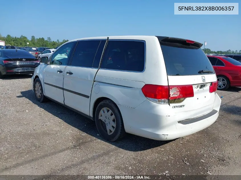 2008 Honda Odyssey Lx VIN: 5FNRL382X8B006357 Lot: 40136386