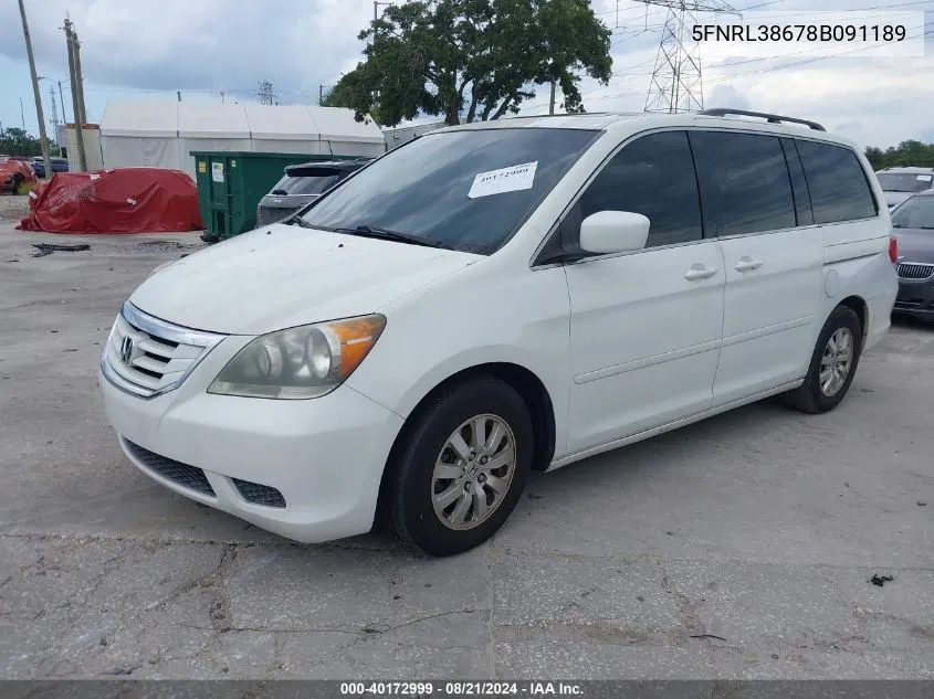 2008 Honda Odyssey Ex-L VIN: 5FNRL38678B091189 Lot: 40172999