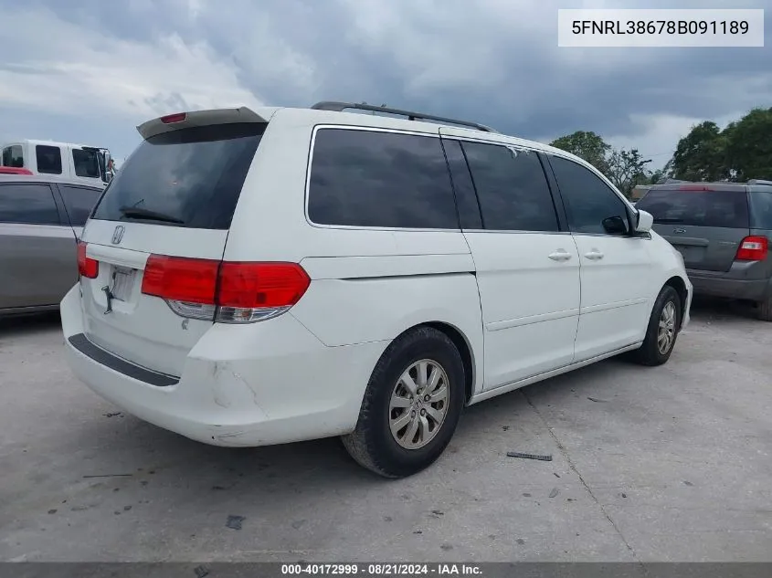 2008 Honda Odyssey Ex-L VIN: 5FNRL38678B091189 Lot: 40172999